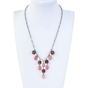 Vintage Sterling Silver 925 Smoky Rose Quartz Dangle Bib Necklace 16"-17"